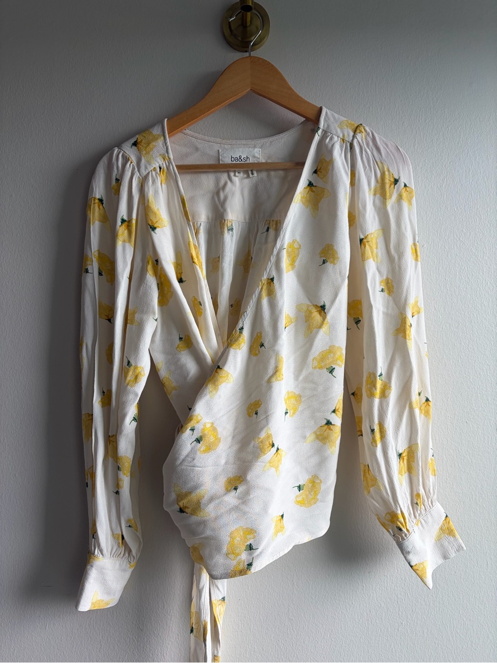 ba&sh White Lemon-Print Wrap Blouse